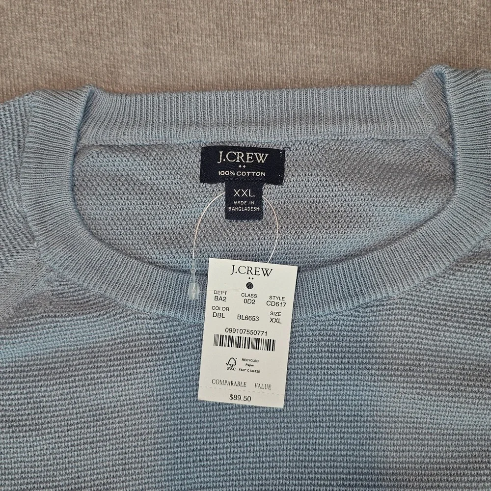 J.Crew Crewneck Sweater Men's XXL Light Blue 100% Cotton Textured Raglan CD617